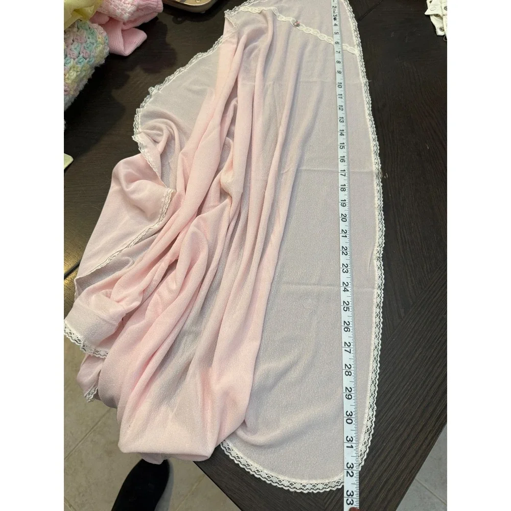 Vintage Style Pink Baby Receiving Blanket‎ Lace Trim Floral Rosette 32x32
